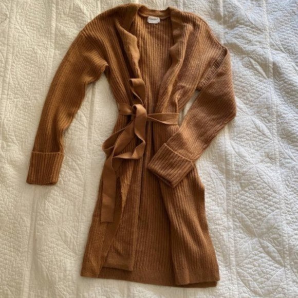 Lovers + Friends Sweaters - Lovers + Friends Long Brown Belted Cardigan